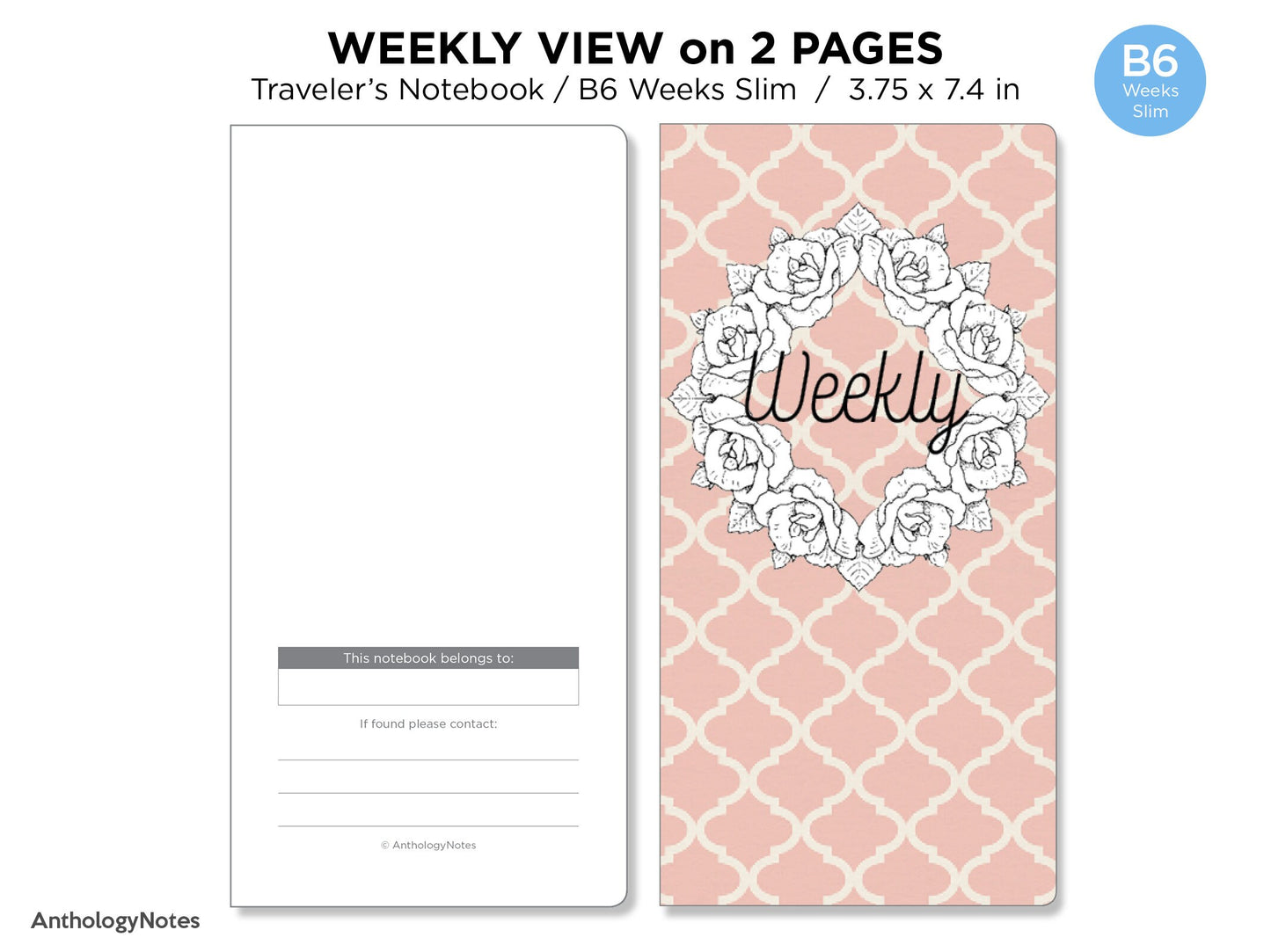 TN WEEKS Weekly View Wo2P Vertical - Printable Traveler's Notebook Insert - Hobonichi Weeks Size