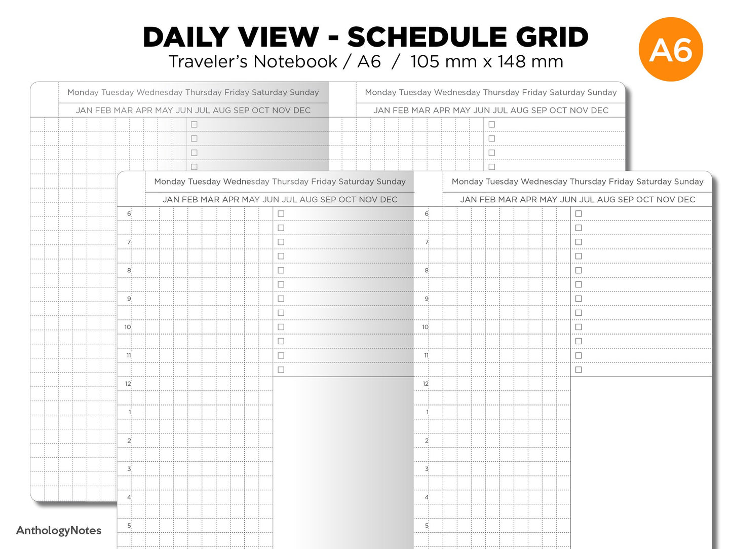 A6 DAILY VIEW Appointment Schedule Traveler's Notebook Printable Insert