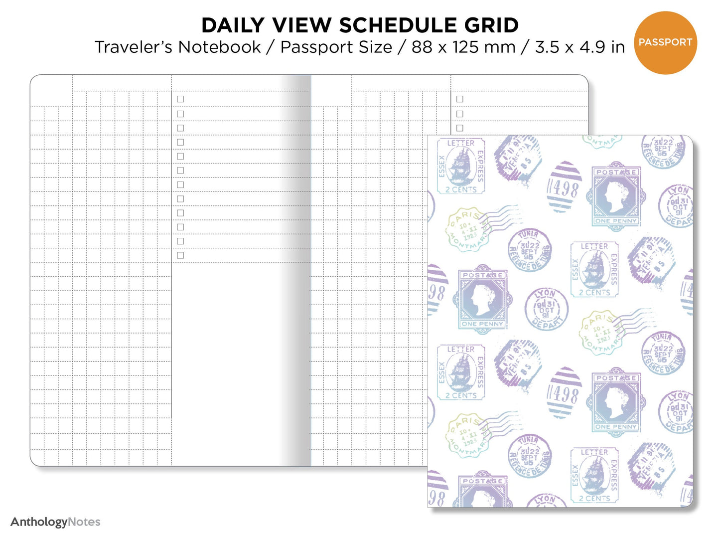 Passport DAILY GRID Traveler's Notebook Schedule Appointment Printable TN Insert