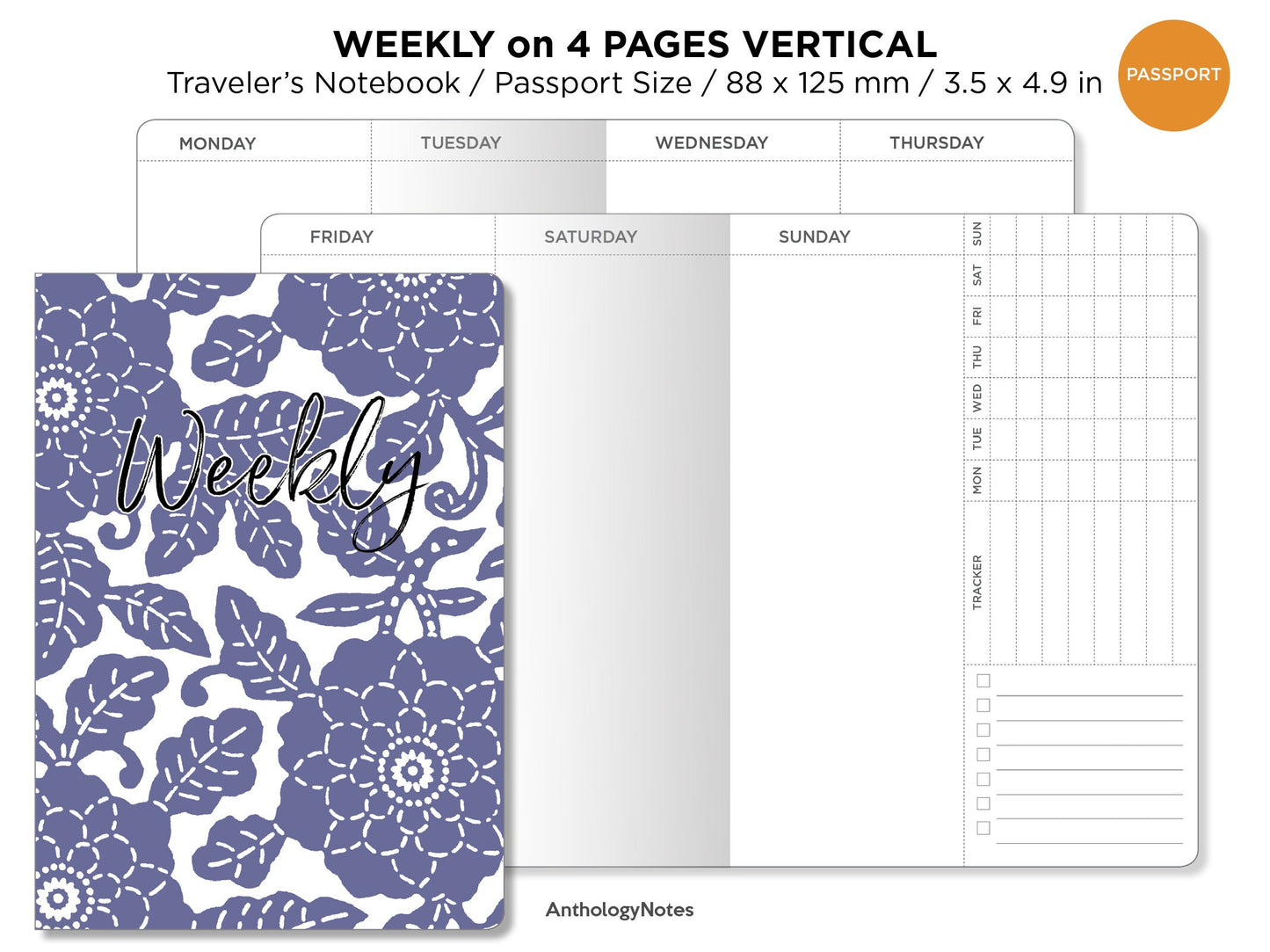 PASSPORT WEEKLY Vertical Traveler's Notebook Printable Insert with Tracker Minimalist Wo4P