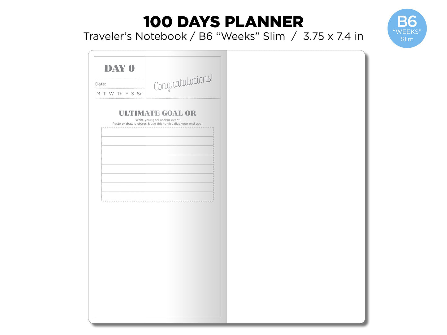 TN WEEKS Slim 100 Days Planner Traveler's Notebook Goal Tracking Count Down Planner Printable Diary Refill