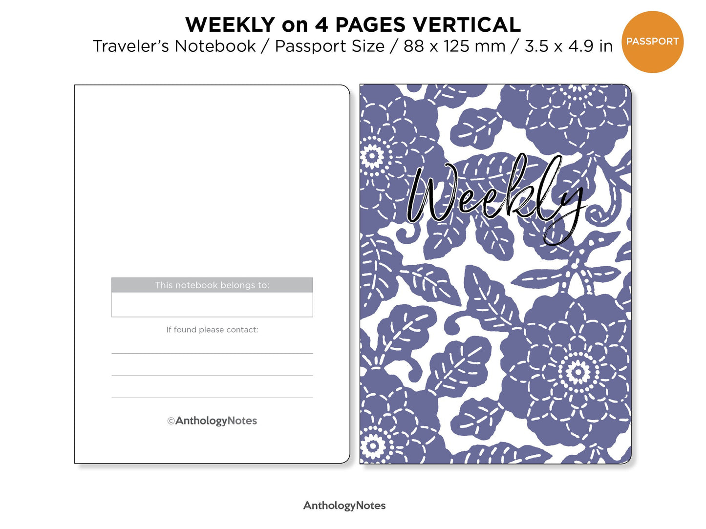 PASSPORT WEEKLY Vertical Traveler's Notebook Printable Insert with Tracker Minimalist Wo4P