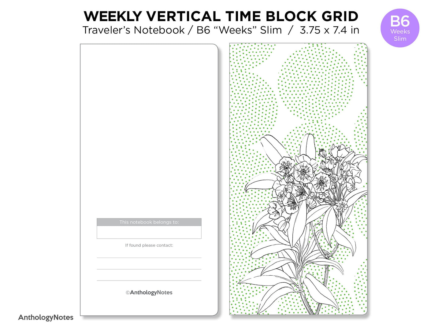 TN WEEKS Weekly TIME BLOCK Vertical Grid Printable Traveler's Notebook Insert