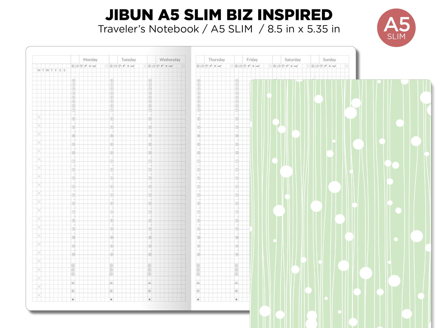 JIBUN Techo A5 Slim Weekly GRID Traveler's Notebook Vertical Japanese Planner Inspired Functional Printable Insert