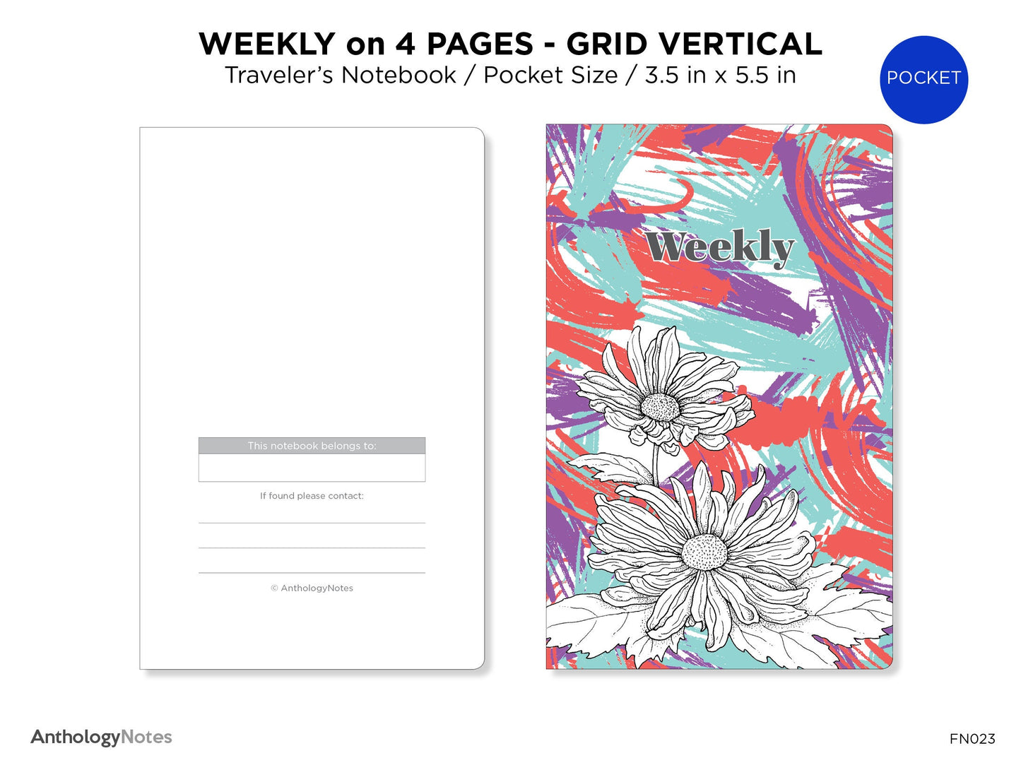 TN POCKET Weekly View Wo4P Printable Insert Traveler's Notebook Tracker Minimalist Vertical GRID