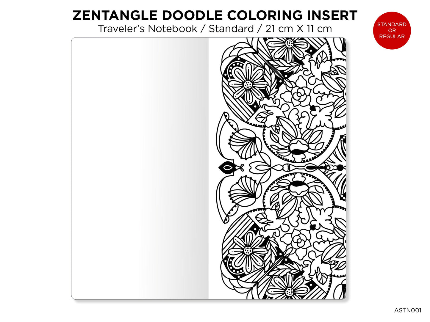 Zen MANDALA Doodles COLORING Activity TN Insert Standard Size Traveler's Notebook