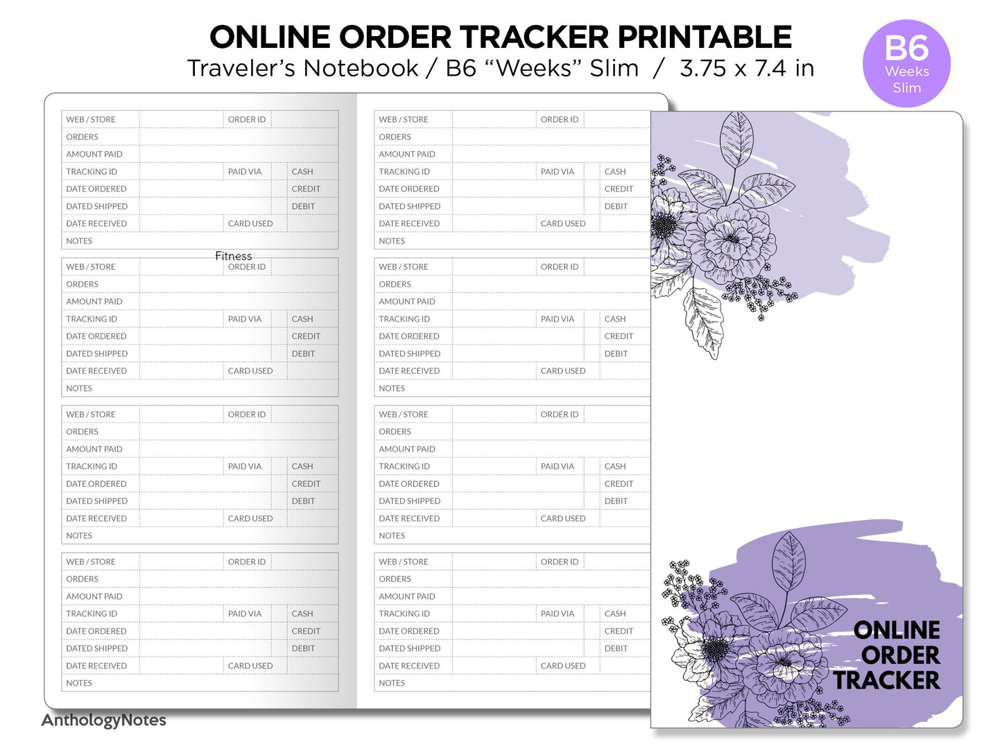 TN WEEKS Online Order Tracker Traveler's Notebook Printable Insert Minimalist Functional