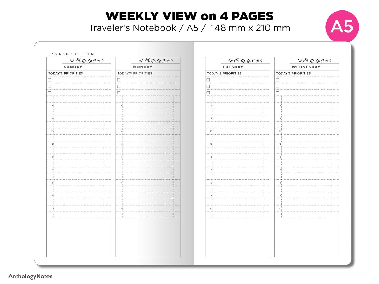 TN A5 Weekly on 4 Pages Vertical - Wo4P - Undated