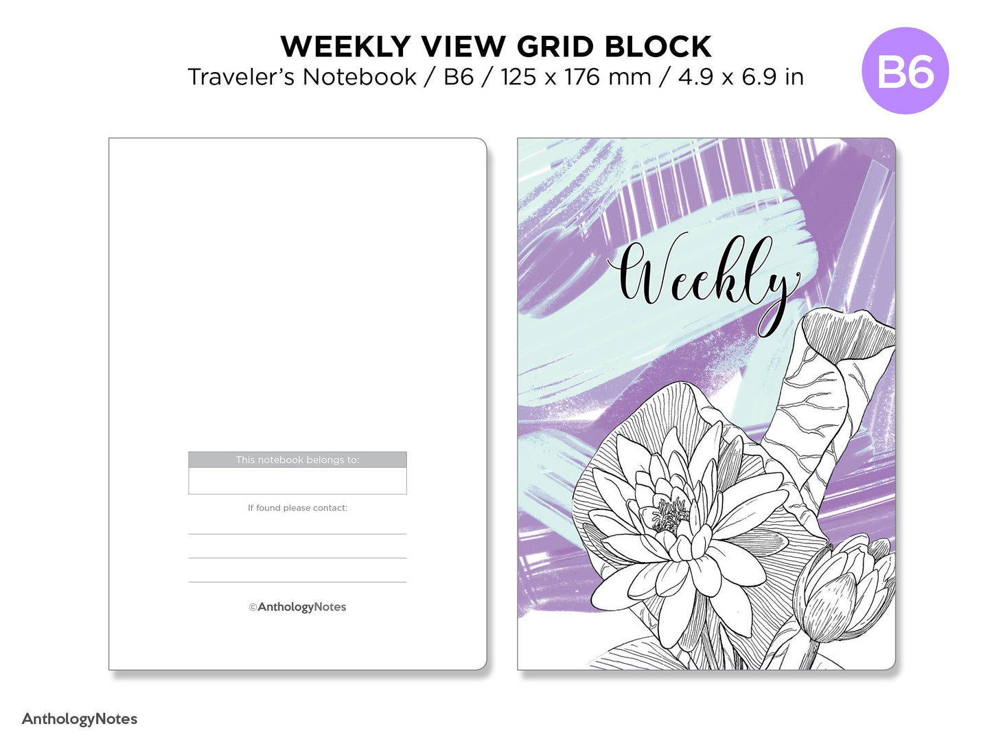 TN B6  Unique Weekly BLOCK GRID Printable Traveler's Notebook Insert