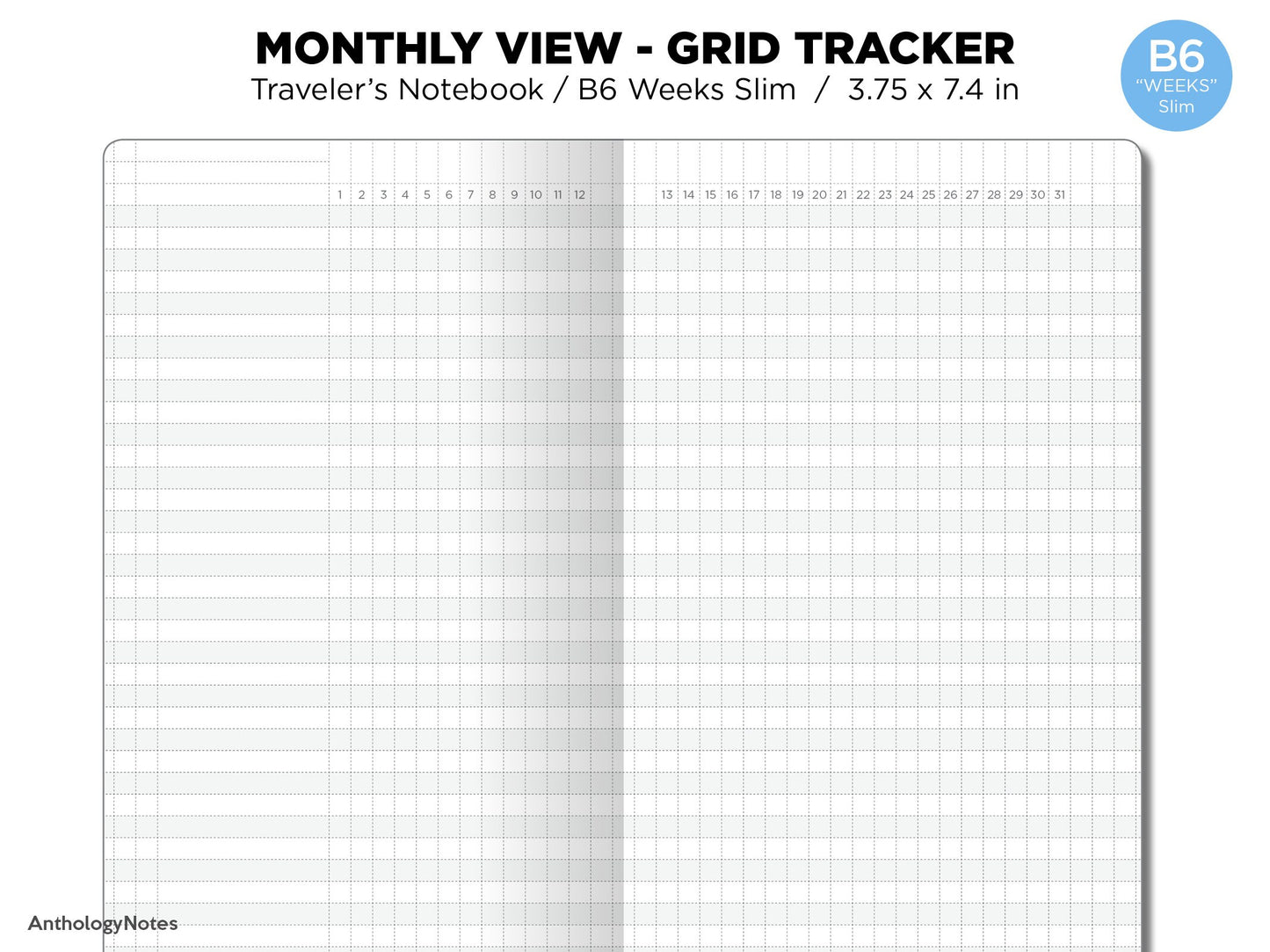 TN WEEKS Monthly TRACKER Hobonichi Weeks Inspired Layout GRID