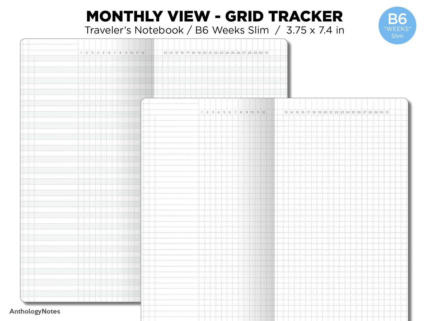 TN WEEKS Monthly TRACKER Hobonichi Weeks Inspired Layout GRID