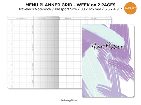 TN Passport Weekly MENU Planner Printable Insert Traveler's Notebook MEAL Plan Code:PP017