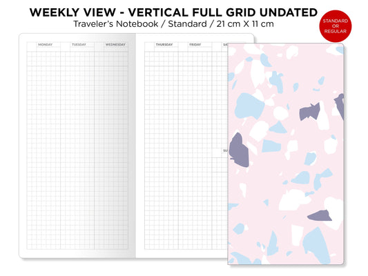 Traveler's Notebook Standard Size Printable Insert Weekl GRID VERTICAL Undated