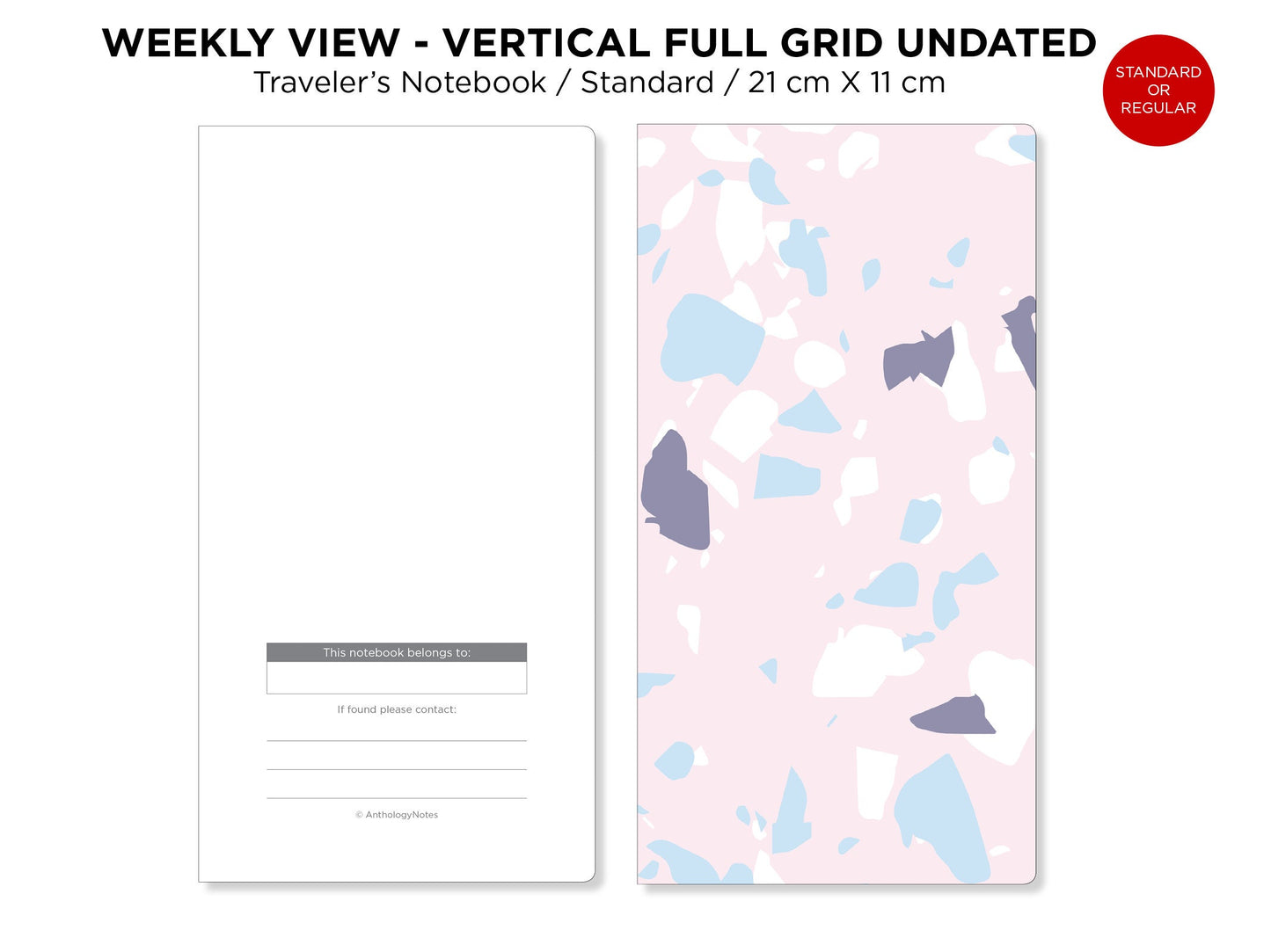 Traveler's Notebook Standard Size Printable Insert Weekl GRID VERTICAL Undated