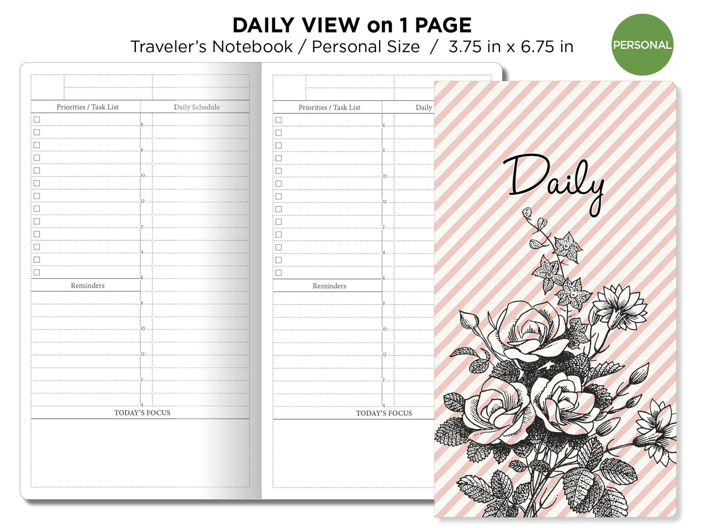 TN Personal Size DAILY VIEW Printable Insert Traveler's Notebook Do1P