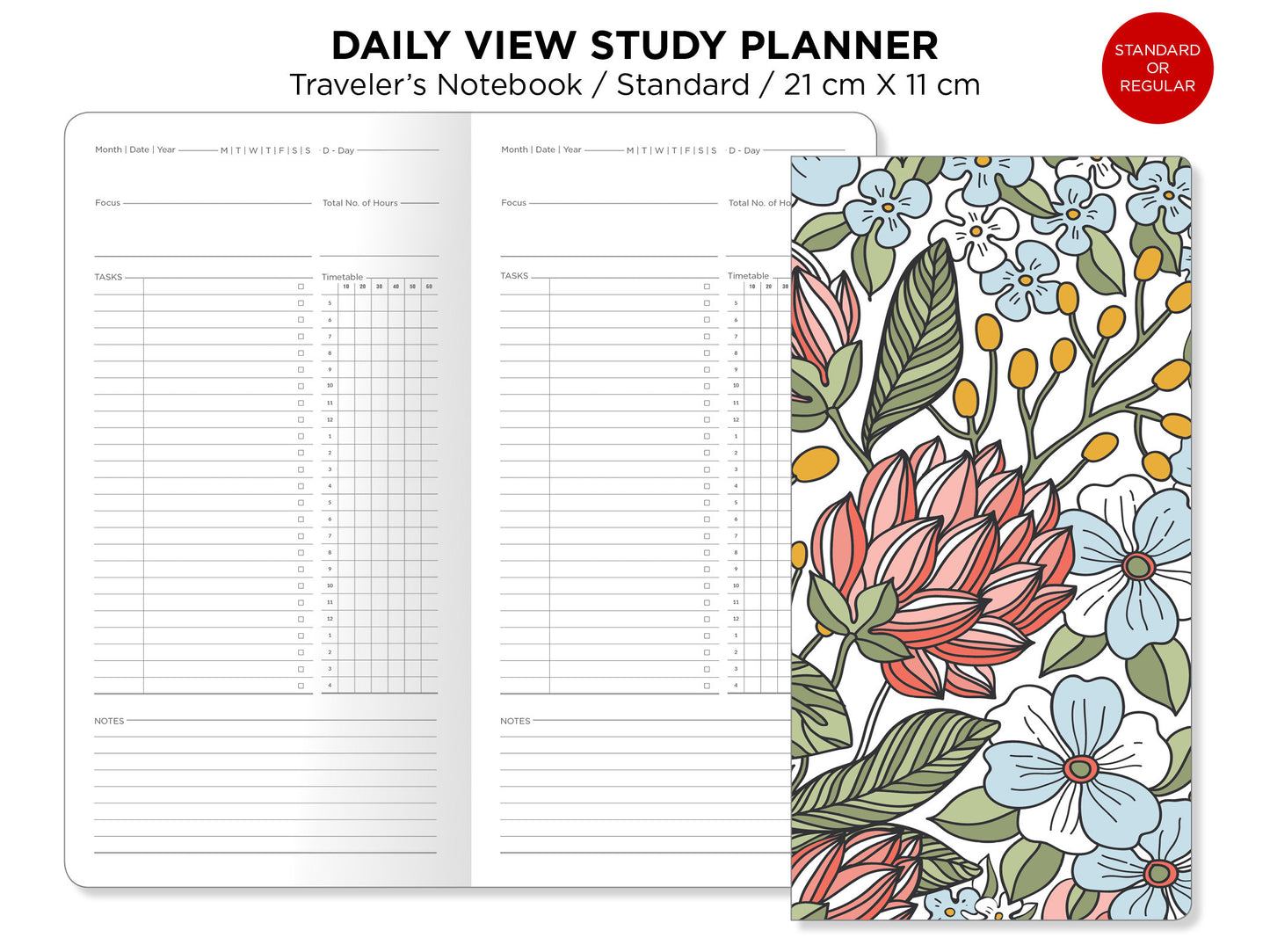 Daily STUDY Planner Timetable Printable Insert Standard Size Traveler's Notebook