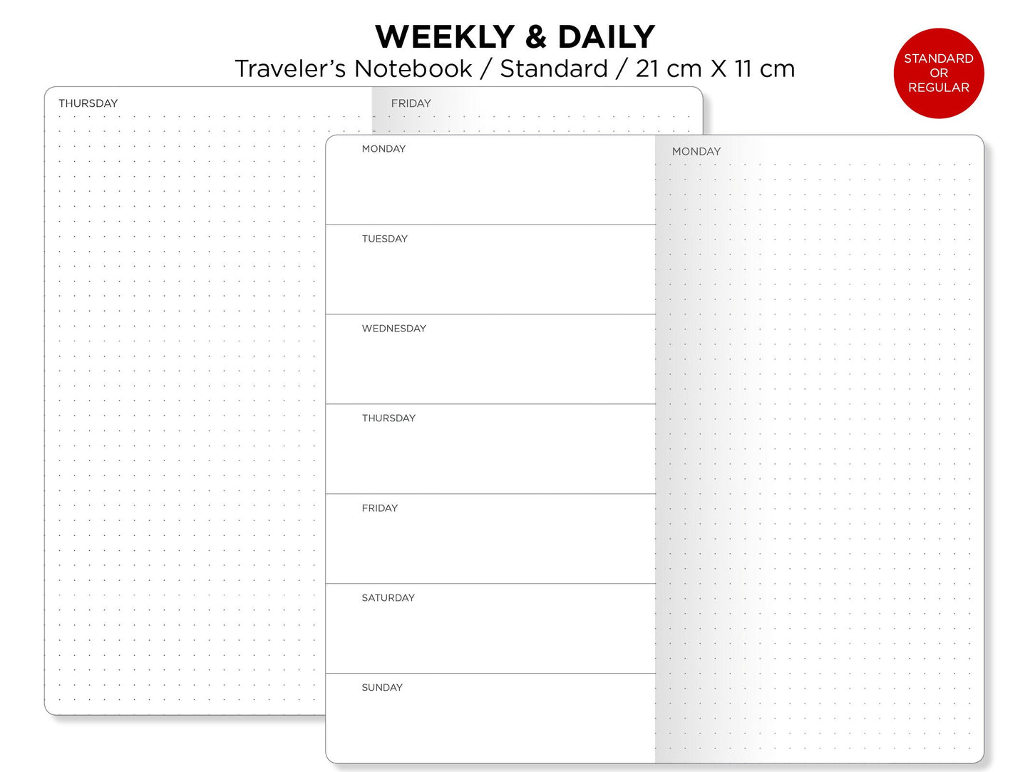 DAILY and WEEKLY Traveler's Notebook Printable Insert GRID Minimalist Functional