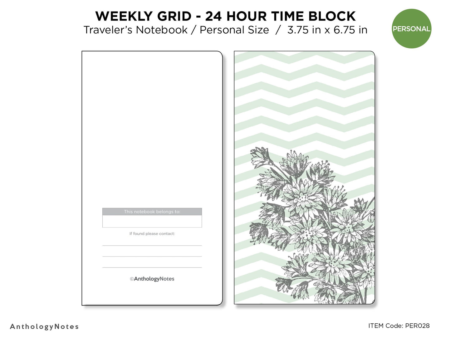 TN Personal Size TIME BLOCK Weekly VERTICAL Printable Traveler's Notebook Insert