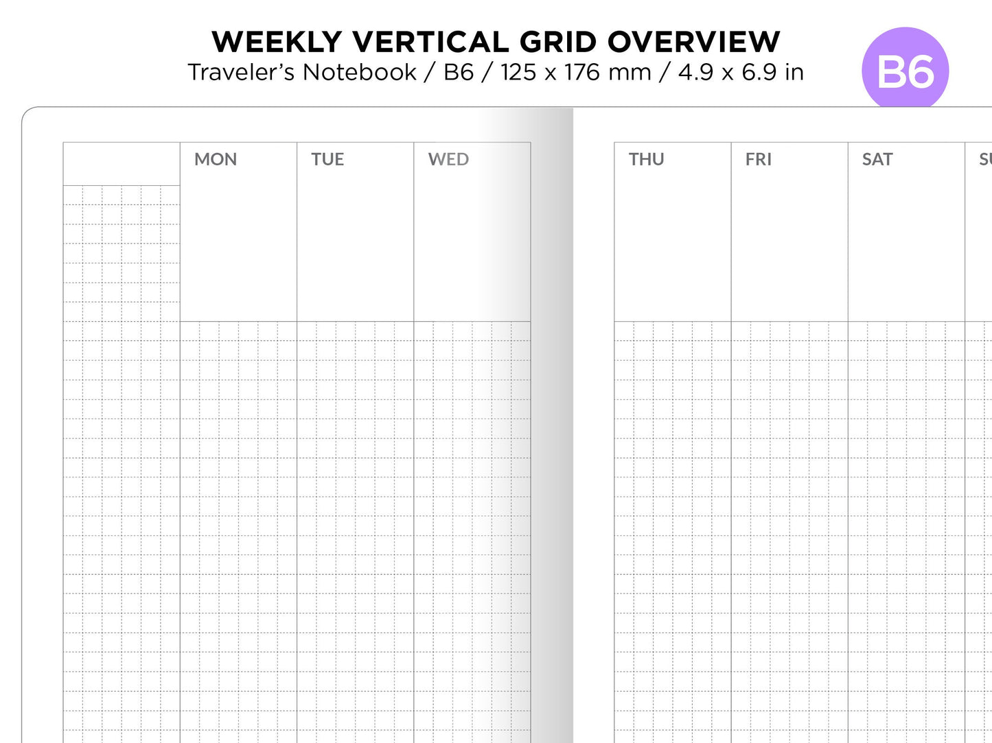 TN B6 Weekly GRID Vertical - with Daily Boxes Printable Insert for Traveler's Notebook