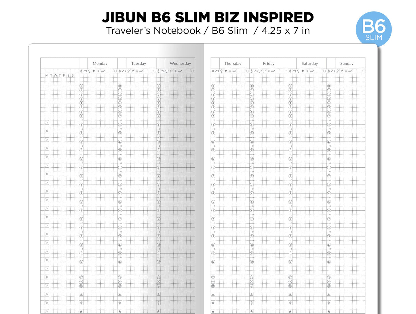 B6 Slim JIBUN Biz Weekly GRID Traveler's Notebook Vertical Japanese Planner Inspired Functional Printable Insert