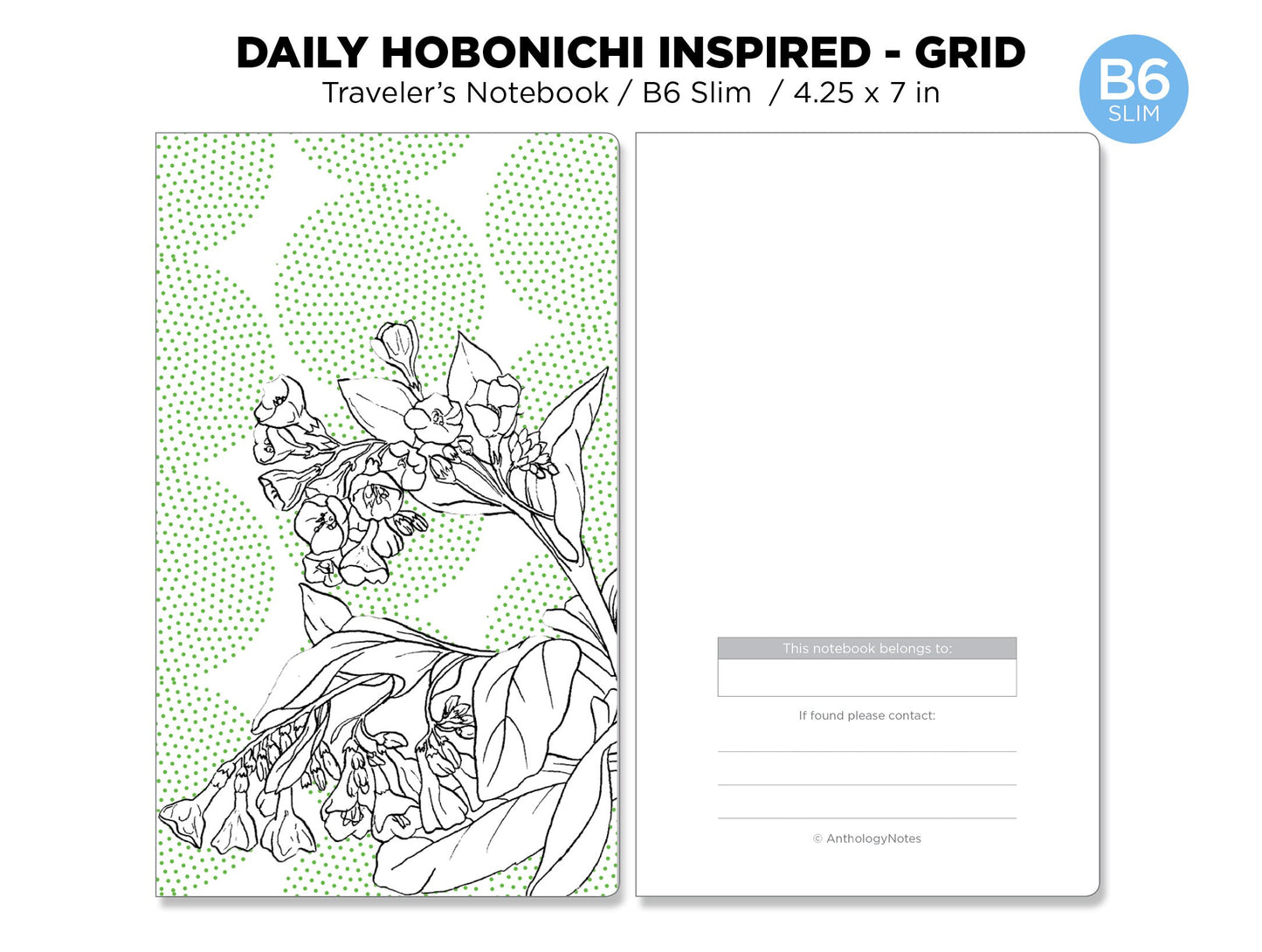 B6 Slim Daily HOBONOCHI Inspired Printable Insert - Traveler's Notebook - Minimalist Functional - Do1P GRID