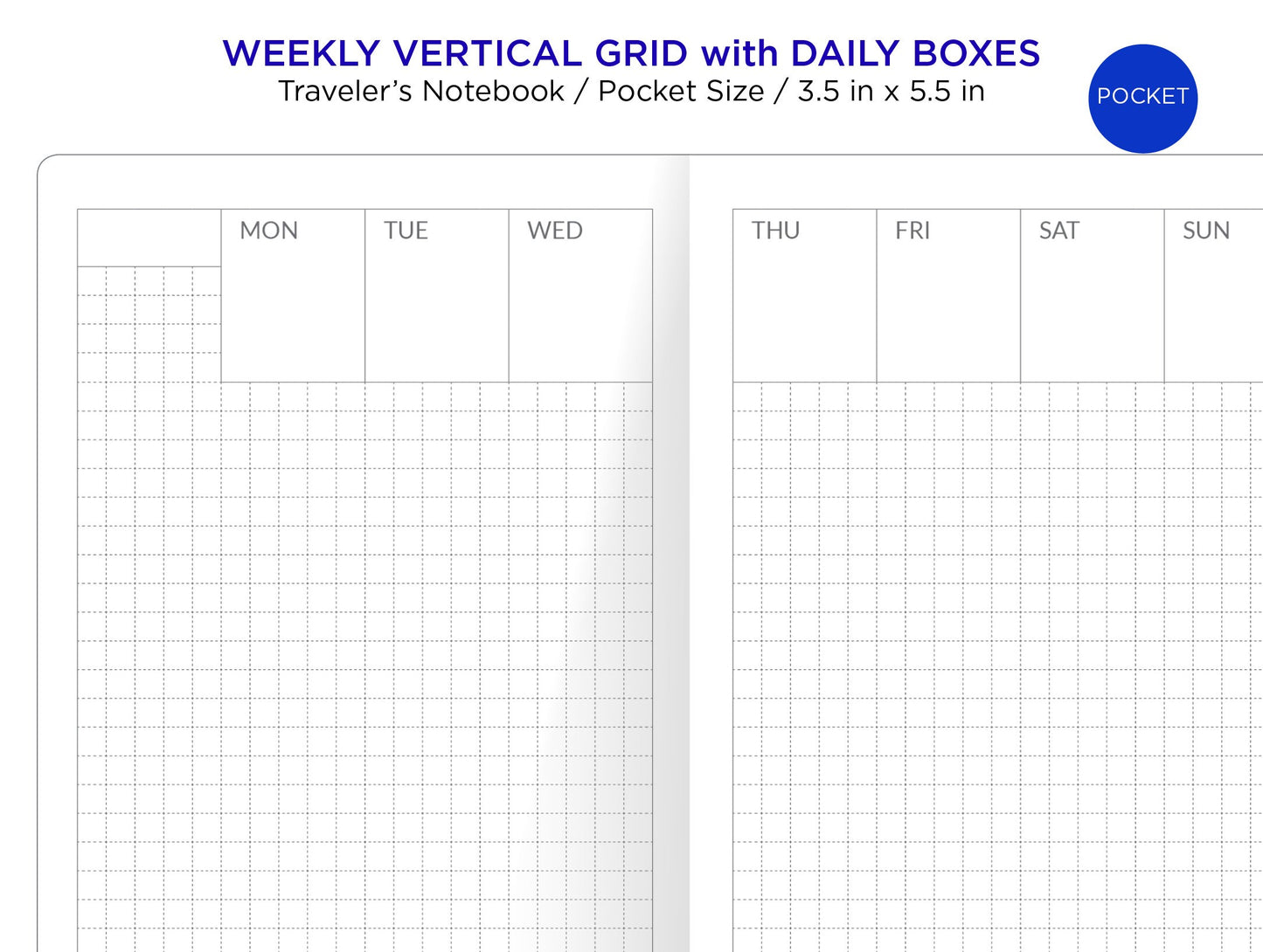 TN Pocket Weekly Vertical GRID with DAILY Boxes Printable Traveler's Notebook Insert