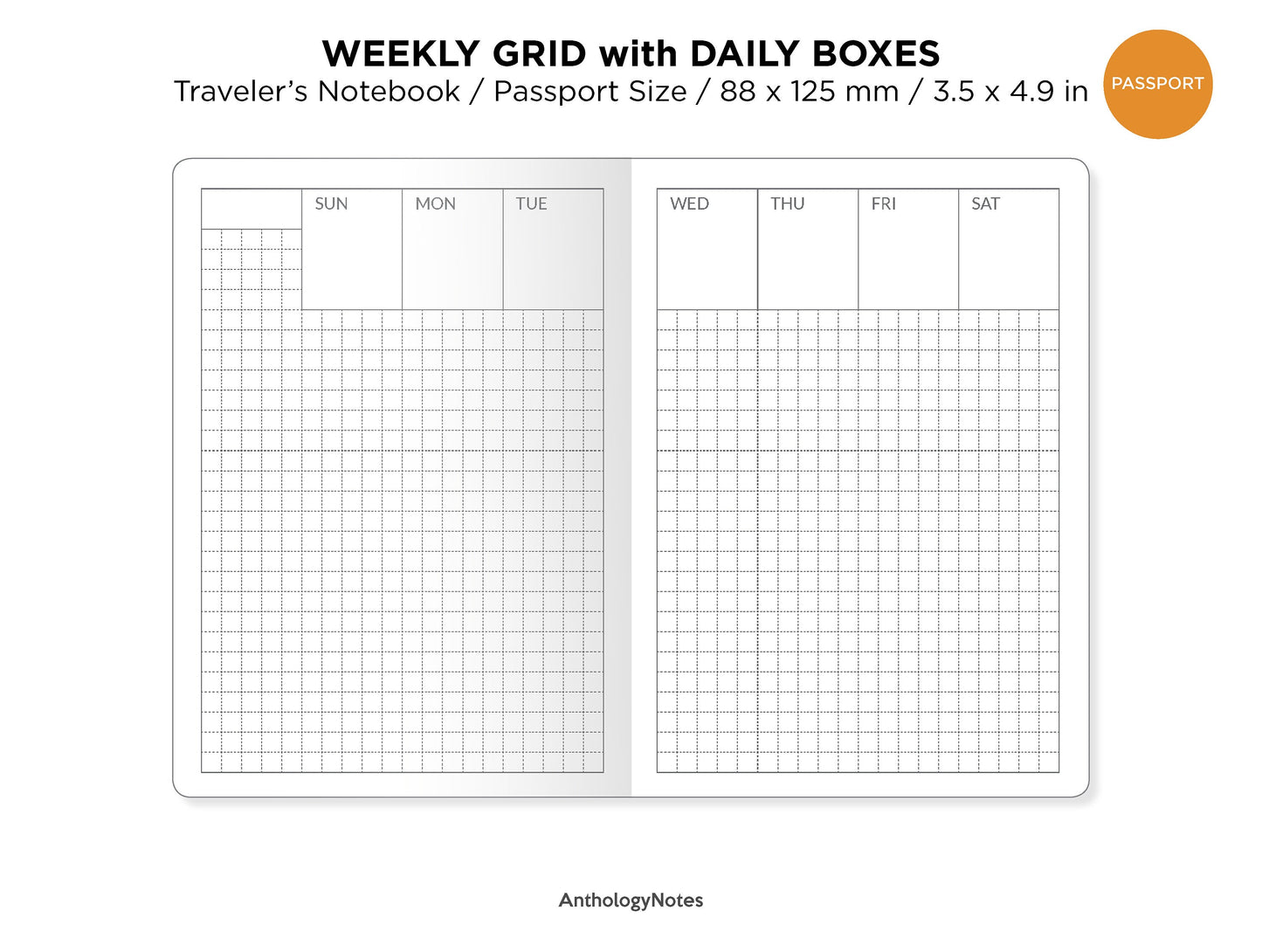 PASSPORT Weekly Grid with DAILY BOXES Printable Insert Traveler's Notebook