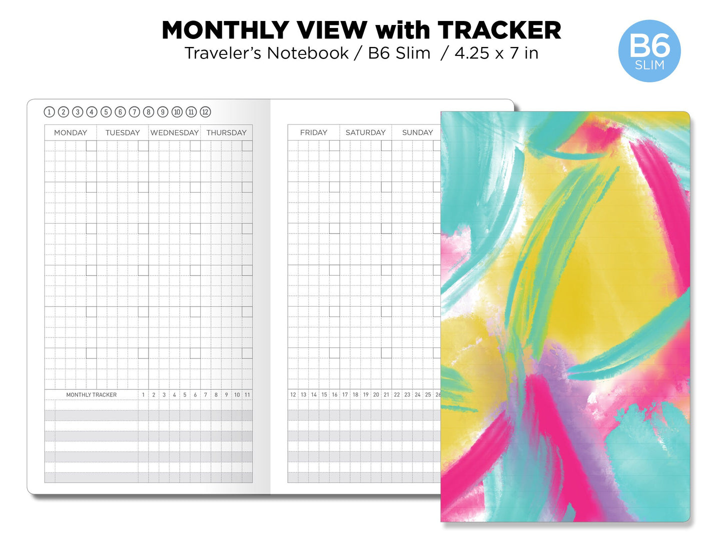 B6 SLIM Monthly View With Tracker GRID Traveler's Notebook Printable Insert