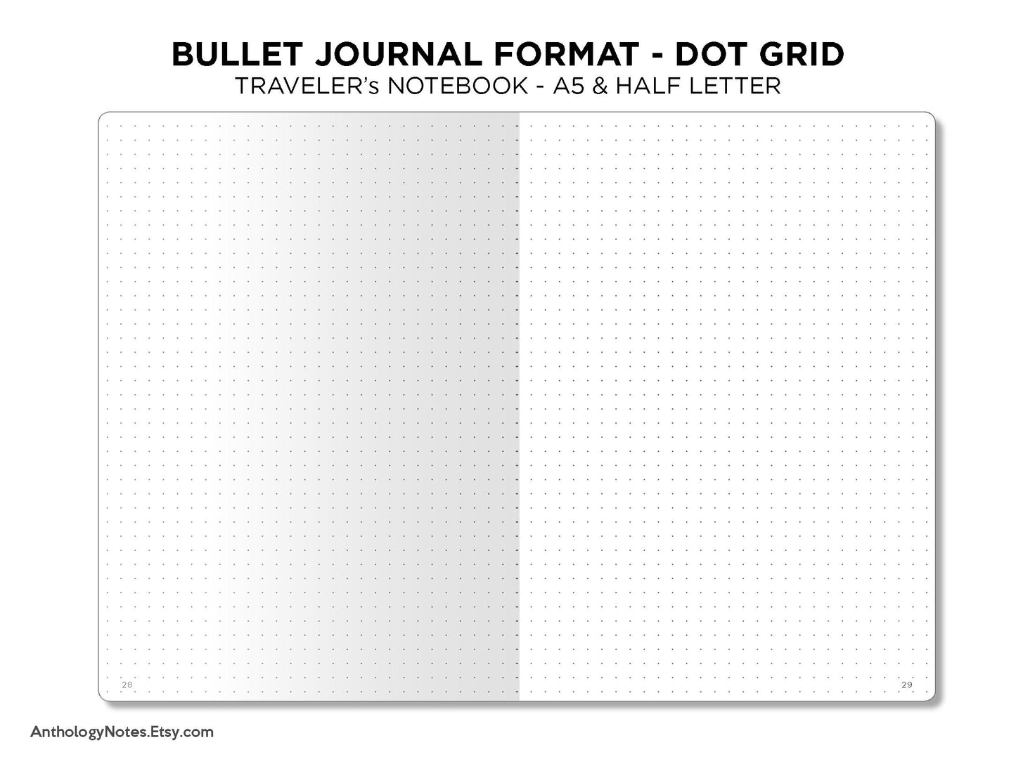 A5 & Half Letter Bullet Logging System Format DOT Grid Traveler's Notebook Printable Insert - Bu-Jo Format