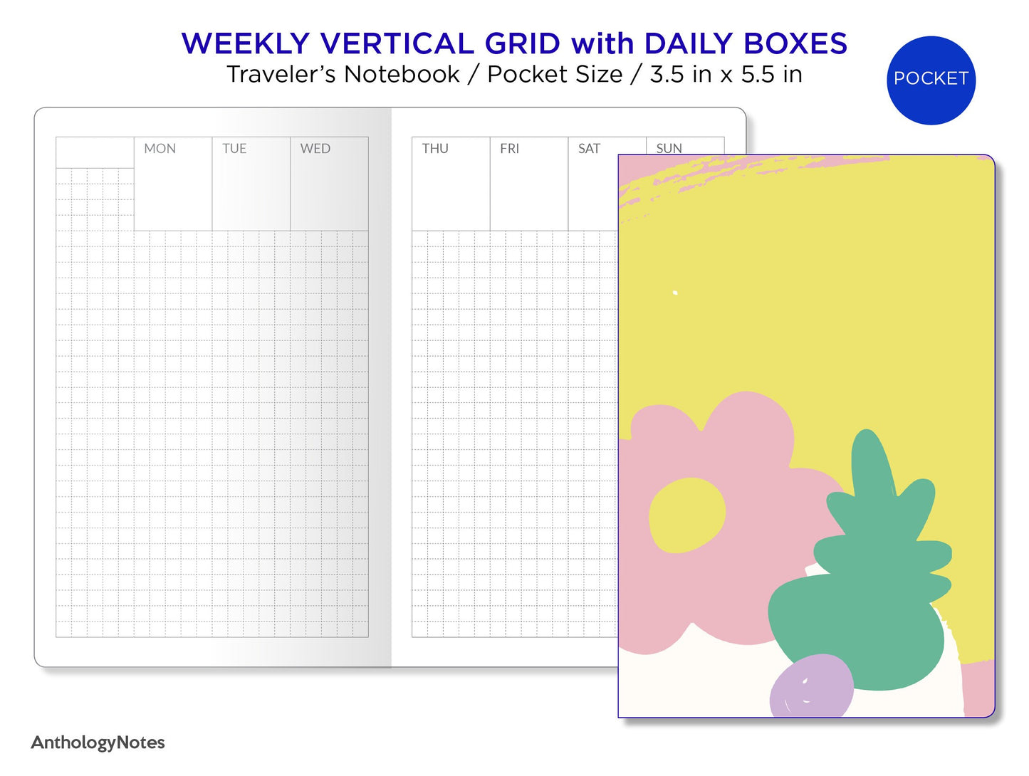 TN Pocket Weekly Vertical GRID with DAILY Boxes Printable Traveler's Notebook Insert