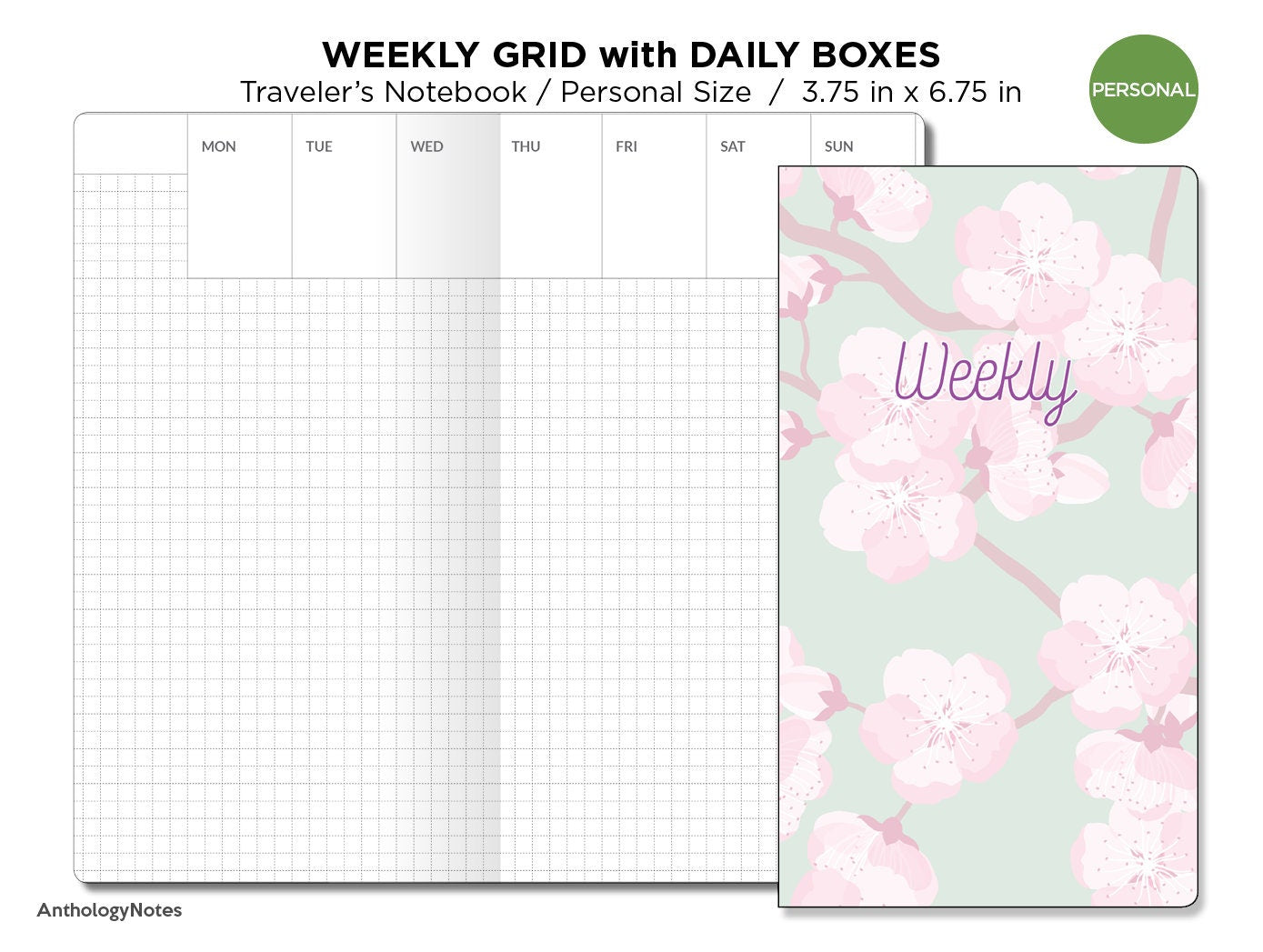 TN Personal Size Weekly GRID with DAILY Boxes Printable Traveler's Notebook Insert