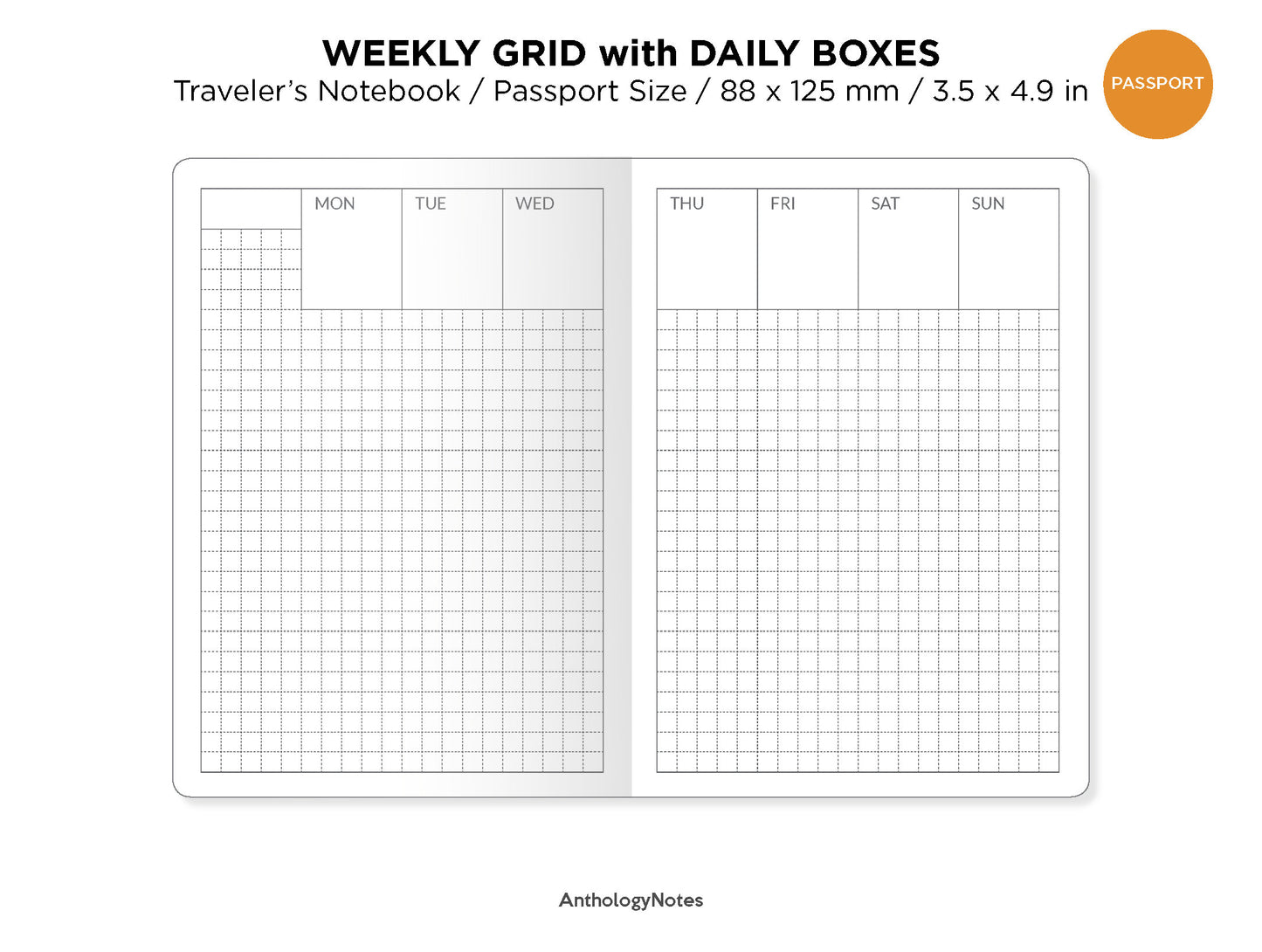 PASSPORT Weekly Grid with DAILY BOXES Printable Insert Traveler's Notebook