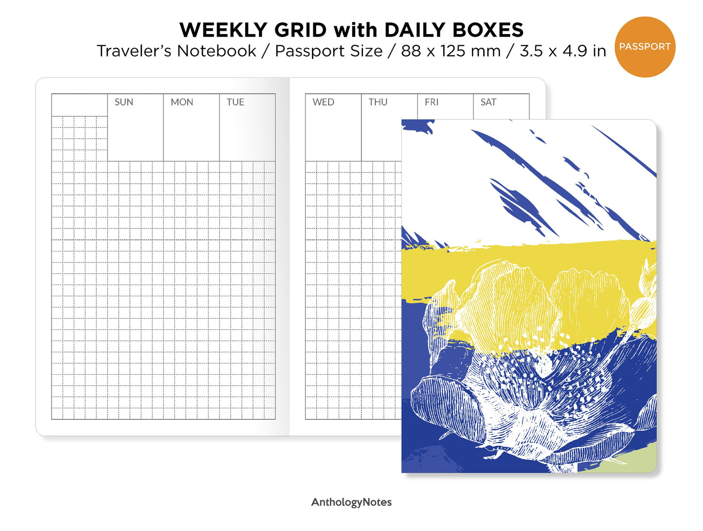 PASSPORT Weekly Grid with DAILY BOXES Printable Insert Traveler's Notebook