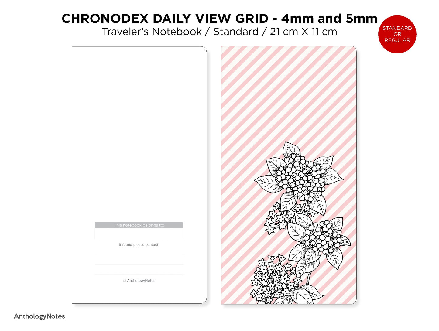 CHRONODEX Daily View GRID Traveler's Notebook Printable Insert Standard Size Minimalist, 4 mm x 4 mm and 5 mm x 5 mm