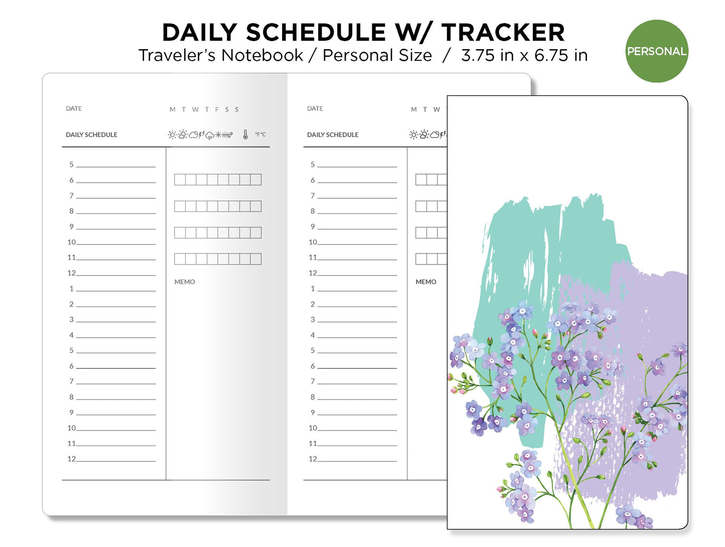 TN Personal DAILY Schedule with TRACKER Printable Insert Traveler's Notebook Minimalist