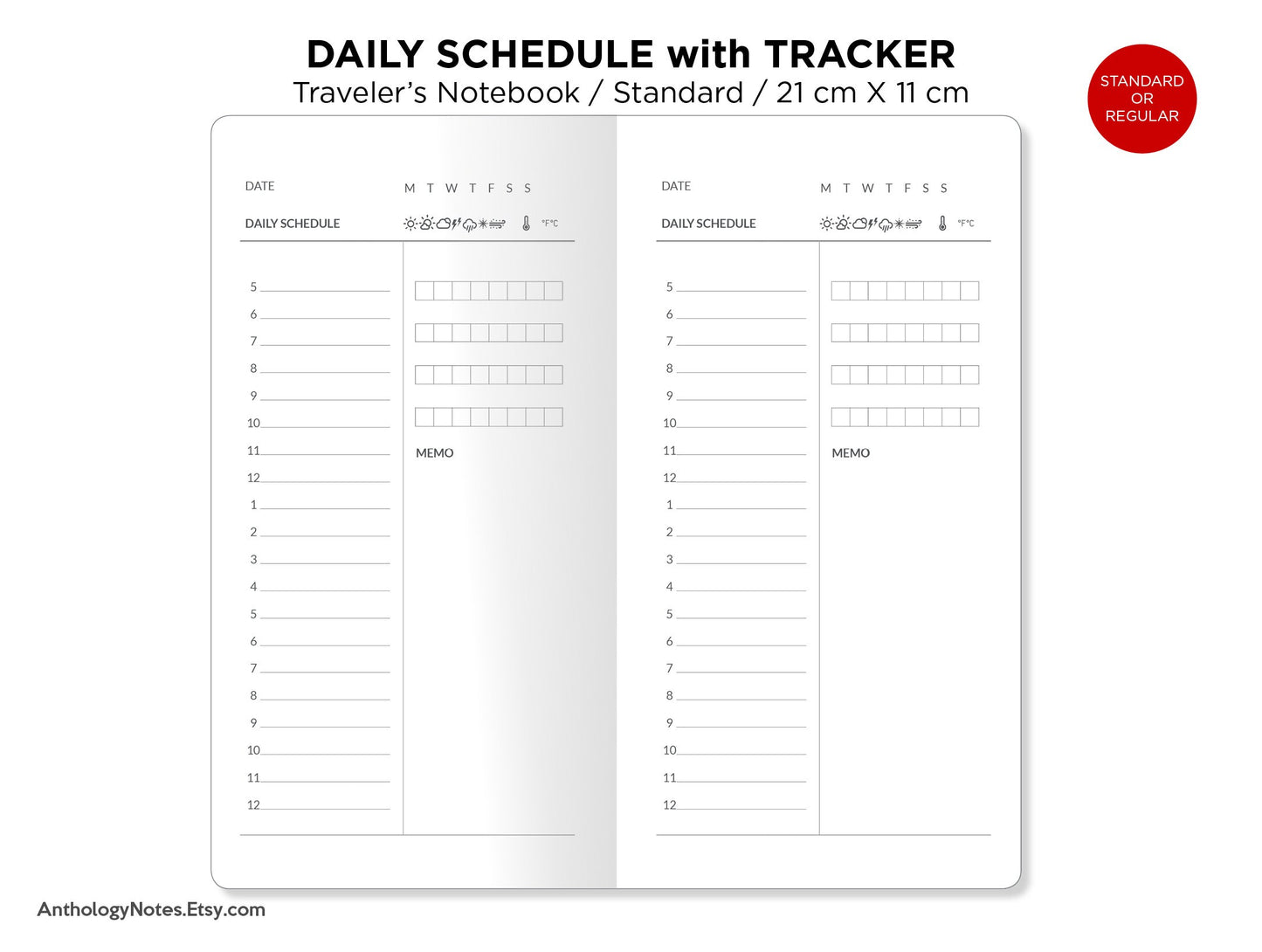 Daily SCHEDULE with TRACKER Timetable with Habit Tracker Printable Insert Traveler's Notebook