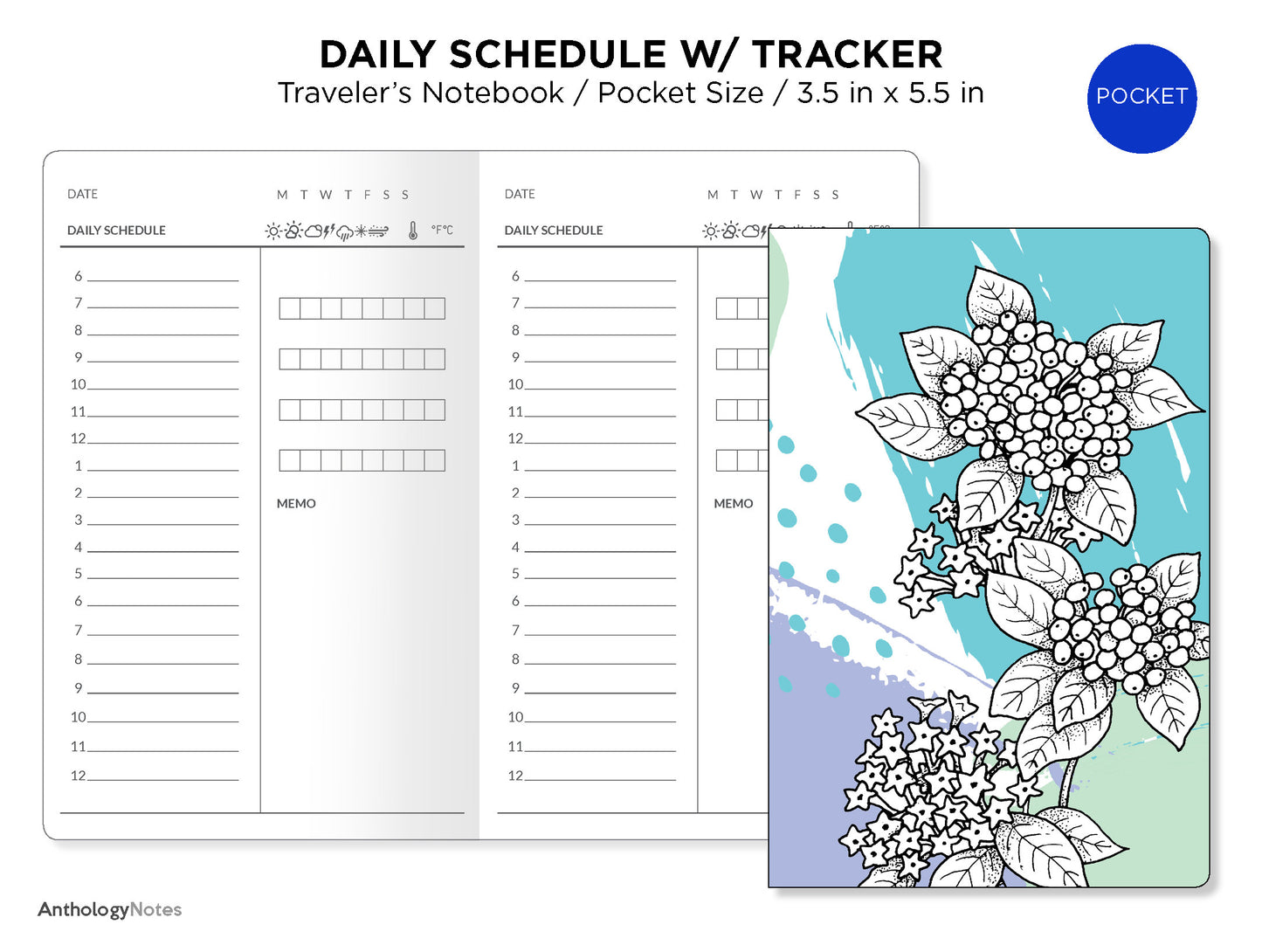 TN POCKET Daily Schedule with Tracker Printable Traveler's Notebook Insert FN027