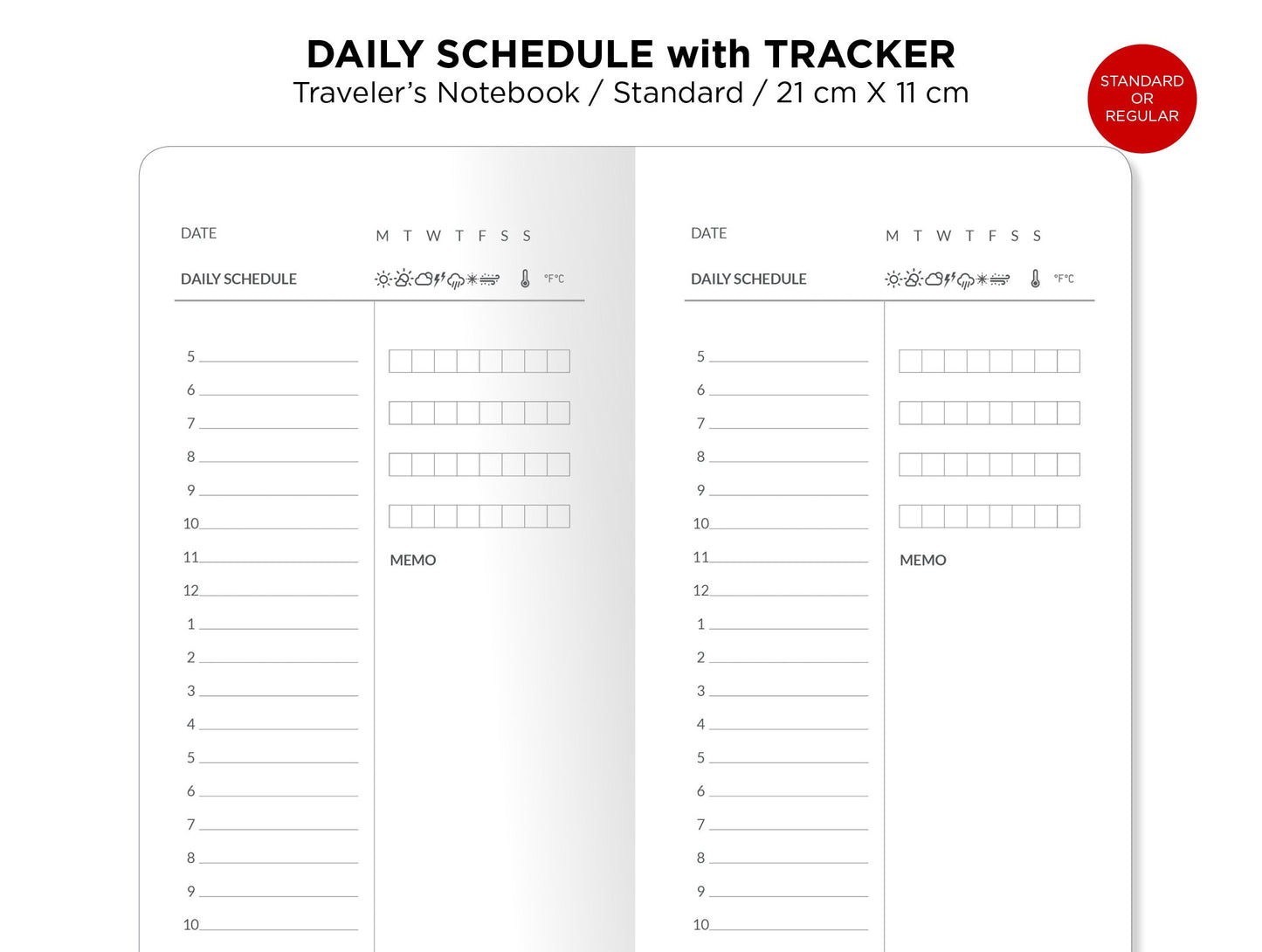 Daily SCHEDULE with TRACKER Timetable with Habit Tracker Printable Insert Traveler's Notebook