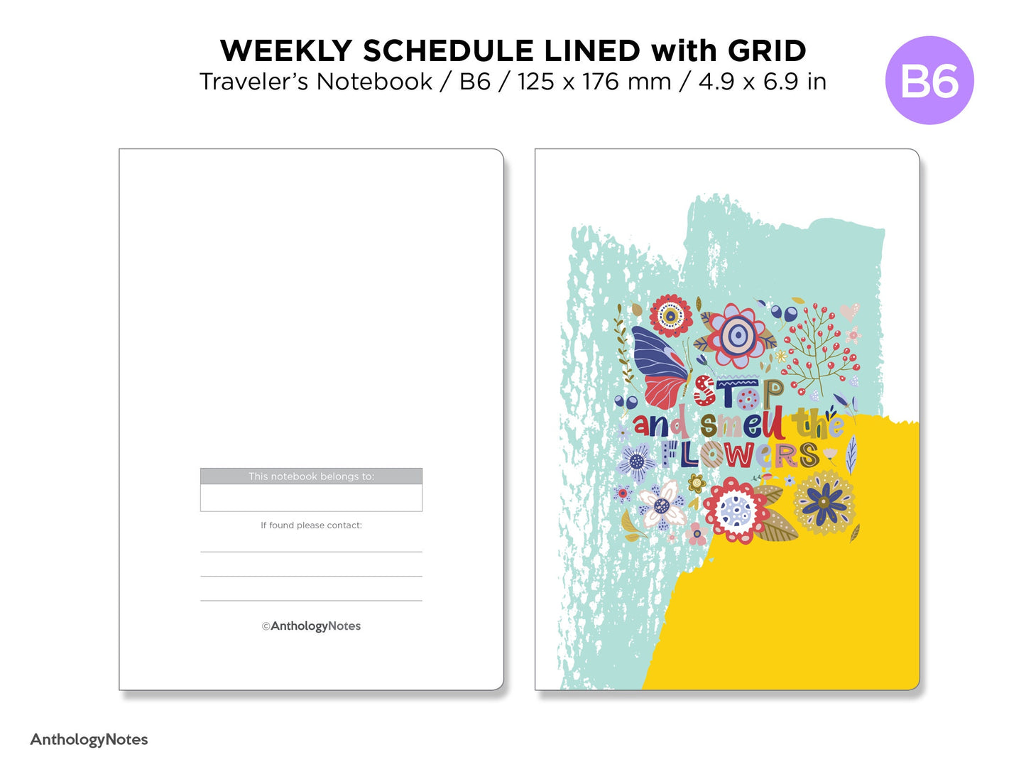 B6 Weekly Schedule Lined With GRID Printable Traveler's Notebook Insert Minimalist Functional