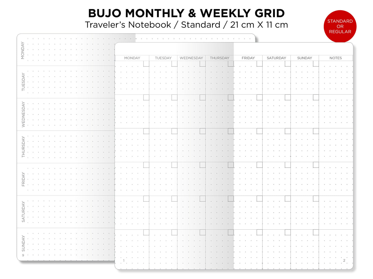 Bu JO DOT GRID Monthly & Weekly Printable Insert - Traveler's Notebook - Standard Size