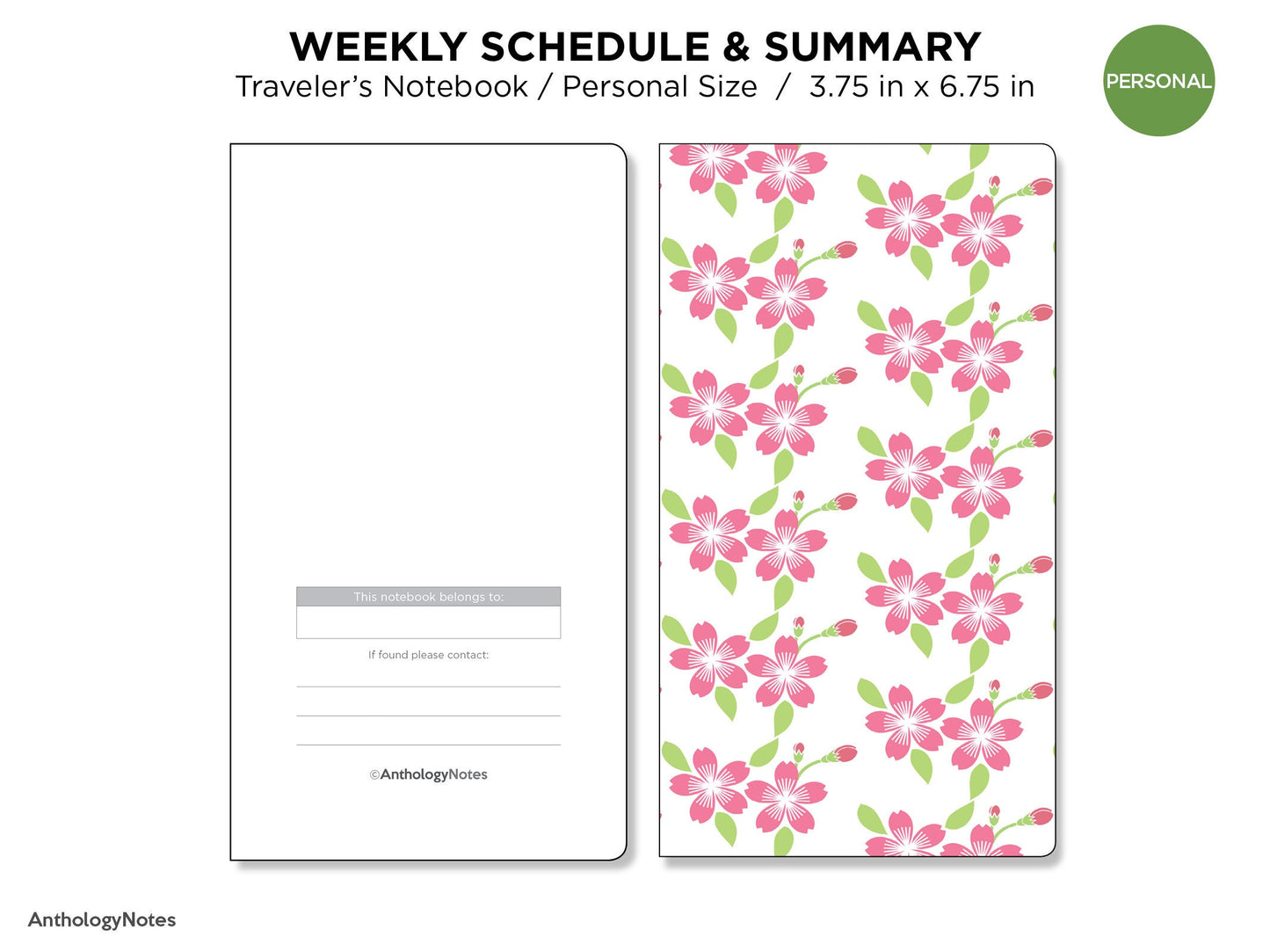 TN Personal Size Weekly Schedule and Summary Printable Insert Traveler's Notebook