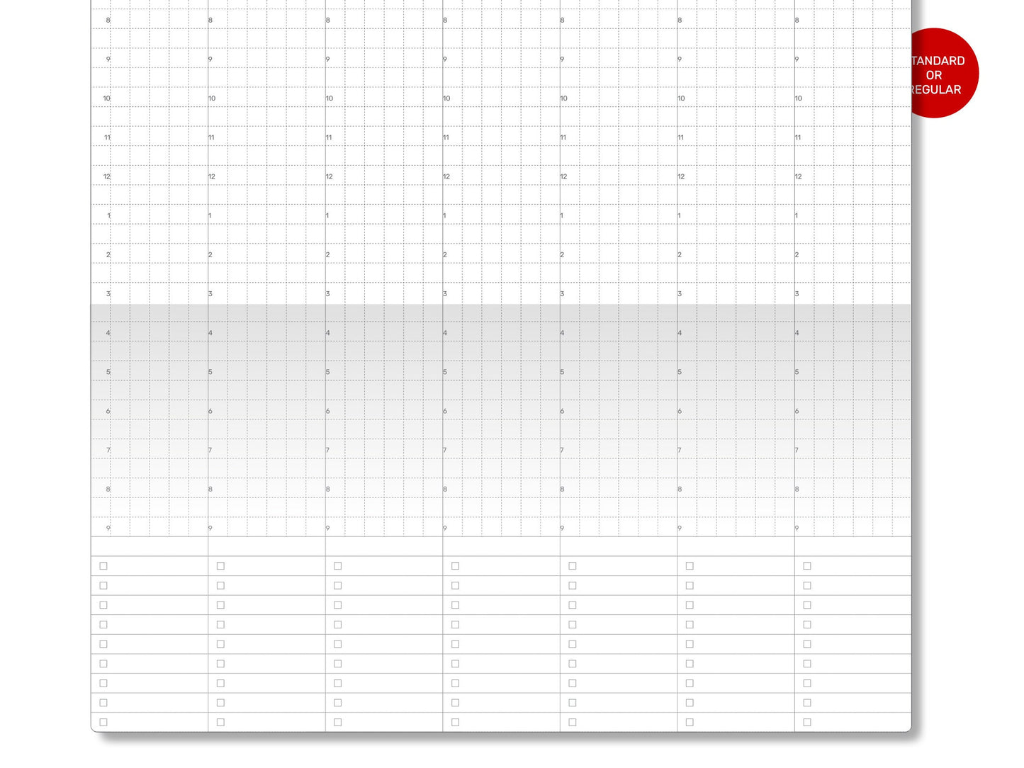 Weekly View Traveler's Notebook Standard Size - LANDSCAPE Format - Printable Insert GRID - Vertical Wo2P Minimalist - Monday / Sunday Start