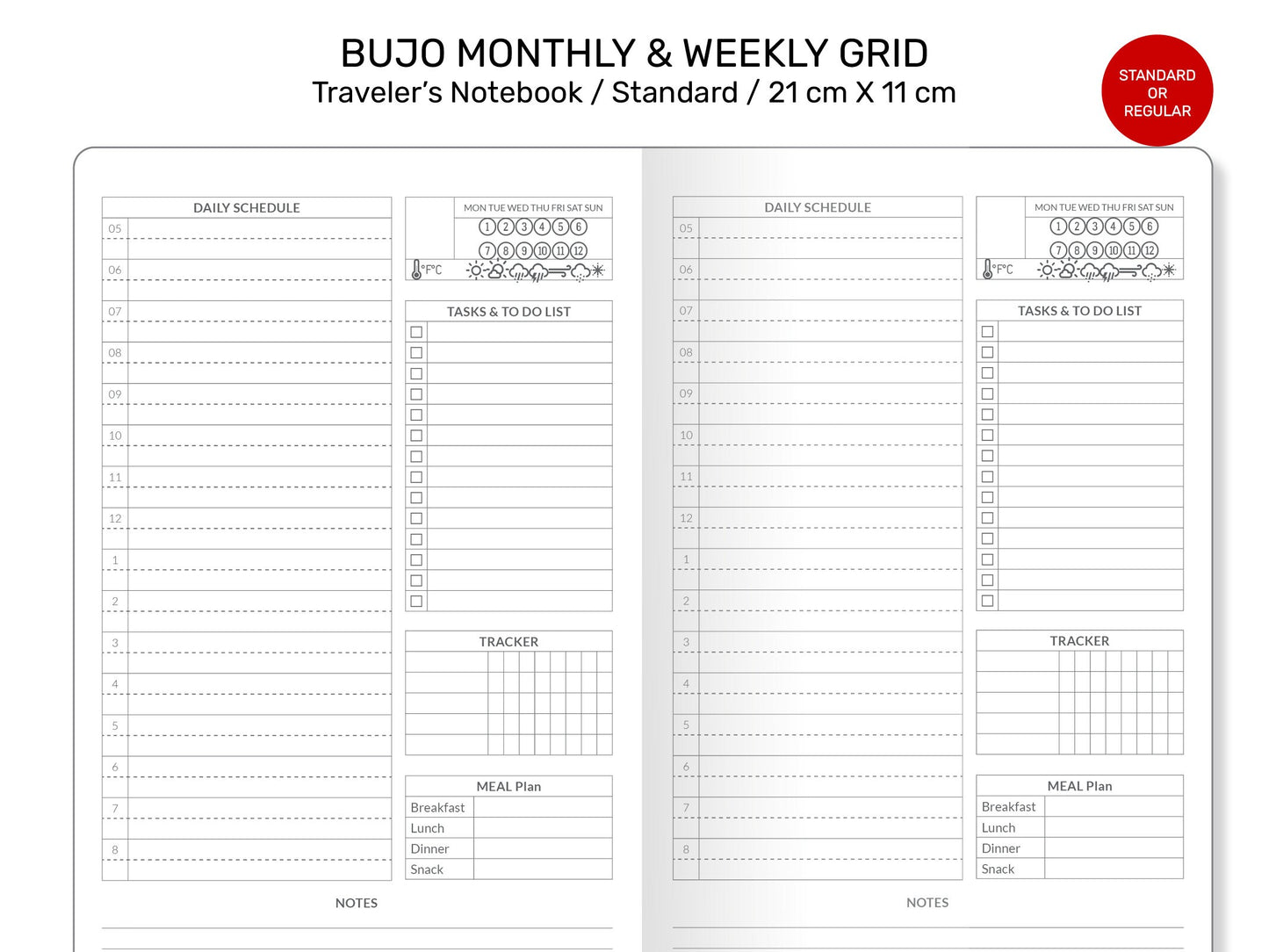 Daily SCHEDULE Appointment TN Standard Size Printable Traveler's Notebook Insert