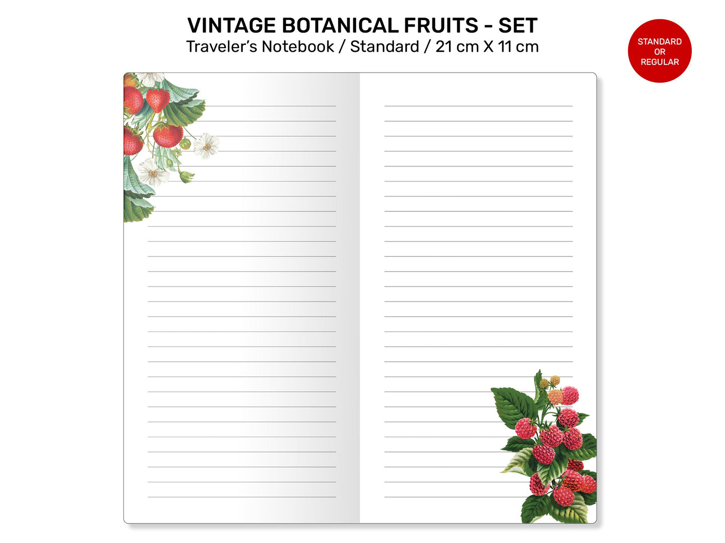 Vintage Fruits JOURNALING BUNDLE SET Standard Traveler's Notebook Printable Insert - Botanicals, Art Journal, Junk Journal