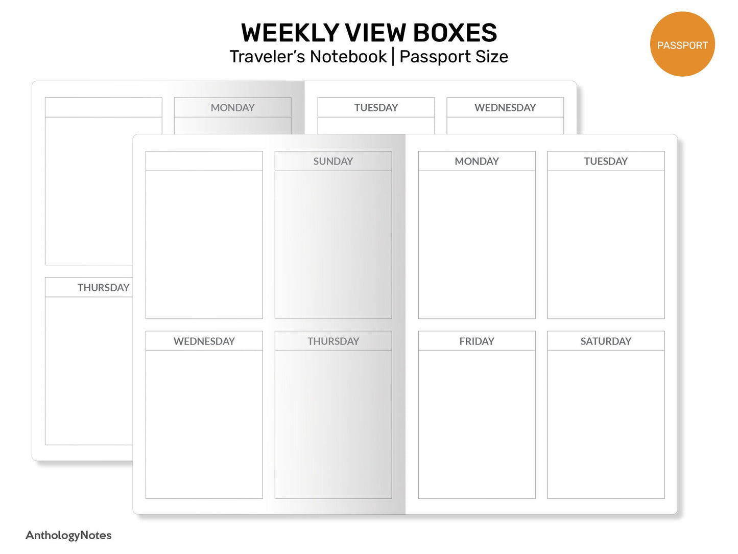 PASSPORT TN Weekly View BOXES Printable Traveler's Notebook Insert