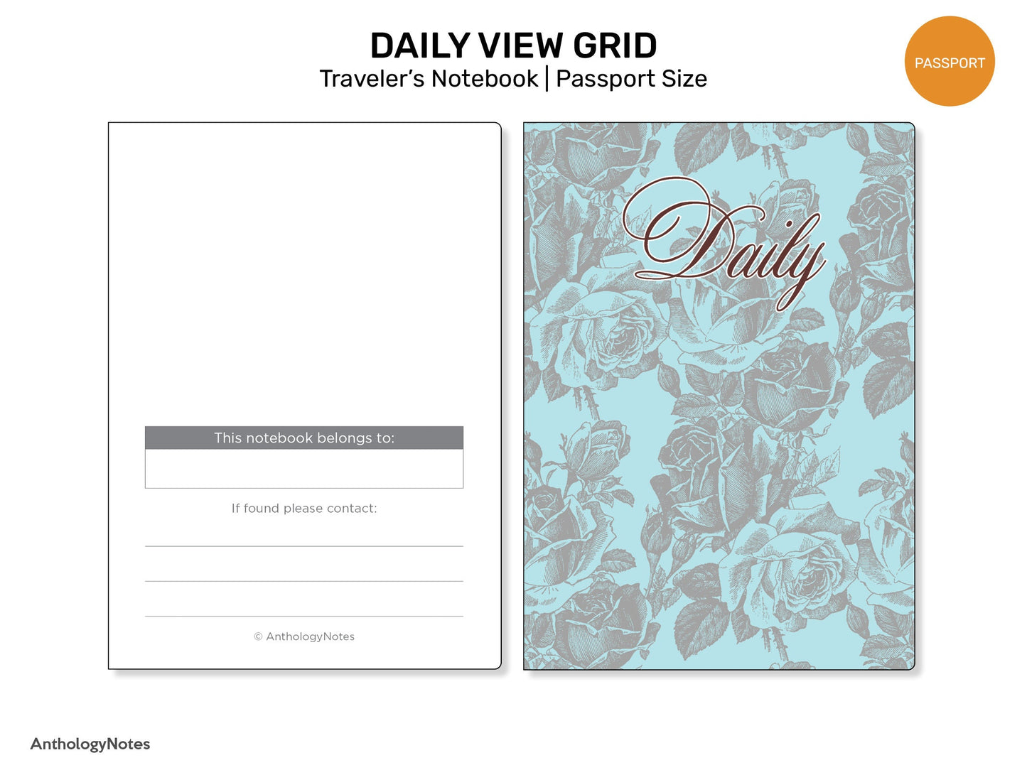 PASSPORT Daily View GRID - Printable Traveler's Notebook Insert (Do1P) Day on 1 Page - Minimalist