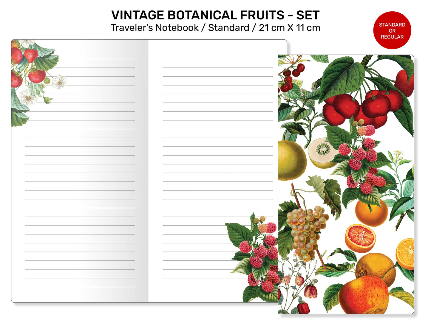 Vintage Fruits JOURNALING BUNDLE SET Standard Traveler's Notebook Printable Insert - Botanicals, Art Journal, Junk Journal