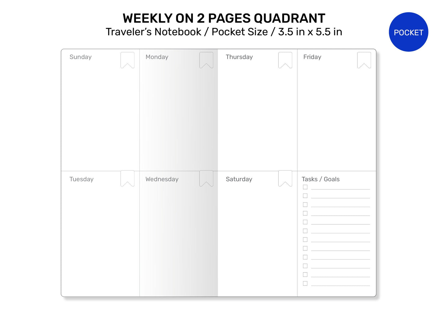 Pocket  Weekly View Vertical Quadrant Traveler's Notebook Printable Insert Field Notes Wo2P