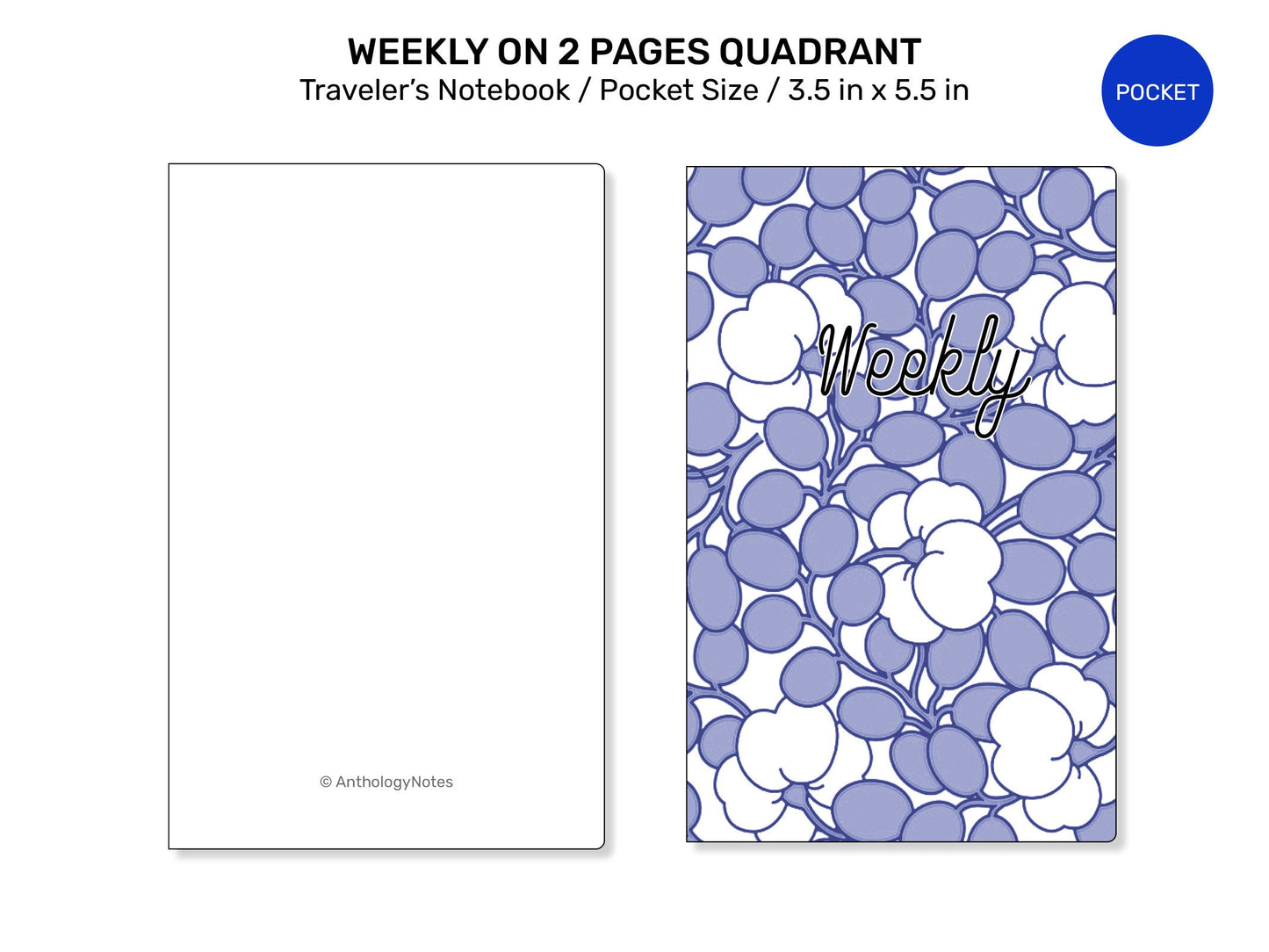 Pocket  Weekly View Vertical Quadrant Traveler's Notebook Printable Insert Field Notes Wo2P