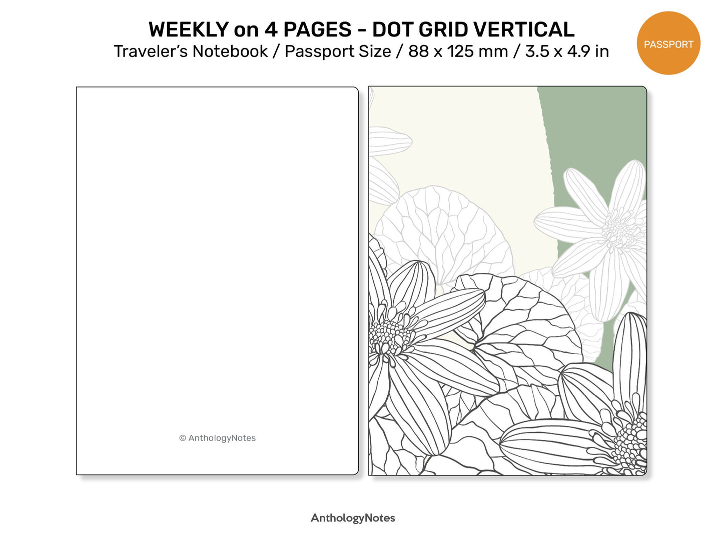 PASSPORT WEEKLY Dot Grid Vertical Traveler's Notebook Printable Insert with Tracker Minimalist Wo4P